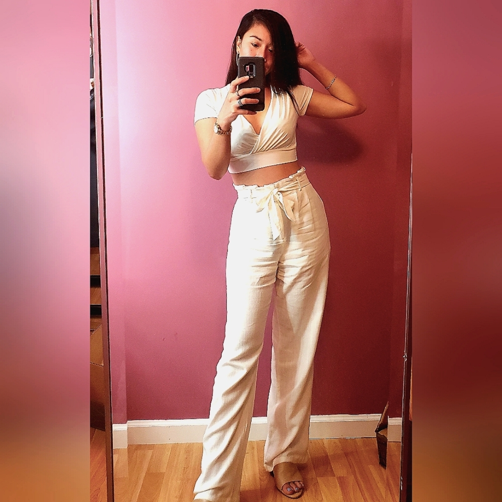 LINEN SOLID PANTS "OFF WHITE"